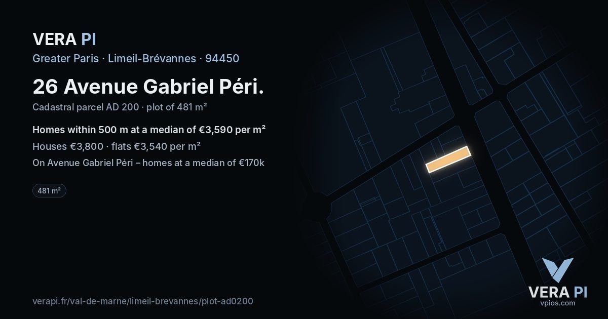 26 Avenue Gabriel Péri, Limeil-Brévannes at night – the plot lit, the parcels around coloured by the prices near them