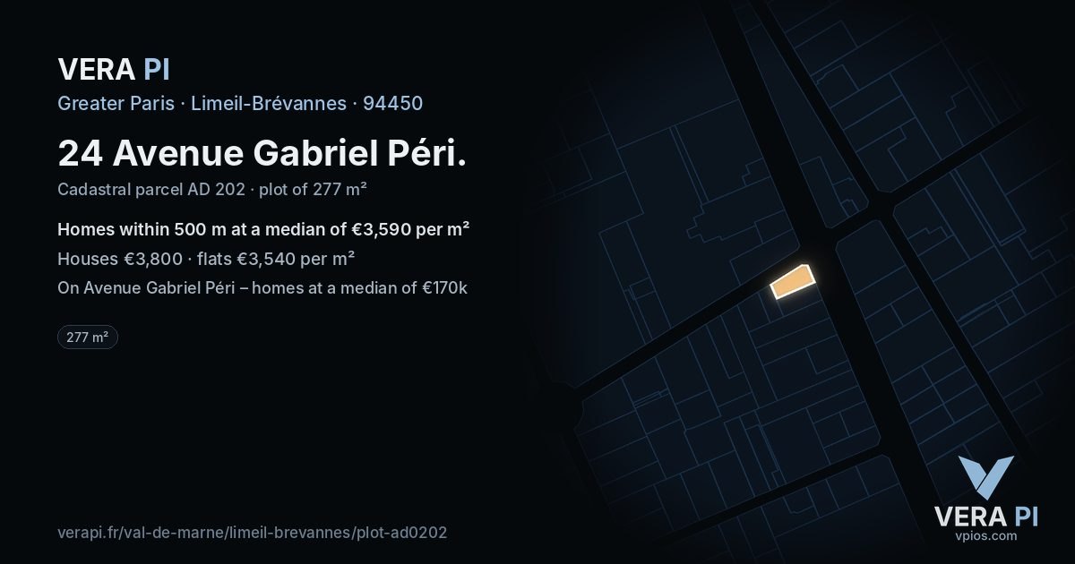 24 Avenue Gabriel Péri, Limeil-Brévannes at night – the plot lit, the parcels around coloured by the prices near them