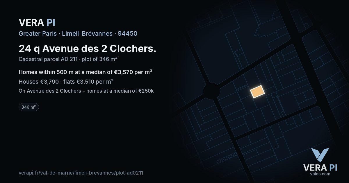 24 q Avenue des 2 Clochers, Limeil-Brévannes at night – the plot lit, the parcels around coloured by the prices near them