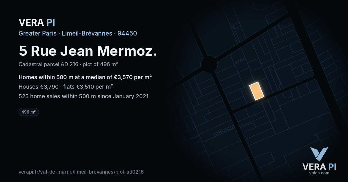 5 Rue Jean Mermoz, Limeil-Brévannes at night – the plot lit, the parcels around coloured by the prices near them