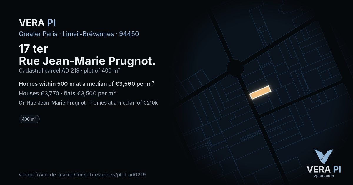 17 ter Rue Jean-Marie Prugnot, Limeil-Brévannes at night – the plot lit, the parcels around coloured by the prices near them