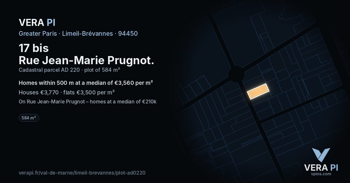 17 bis Rue Jean-Marie Prugnot, Limeil-Brévannes at night – the plot lit, the parcels around coloured by the prices near them
