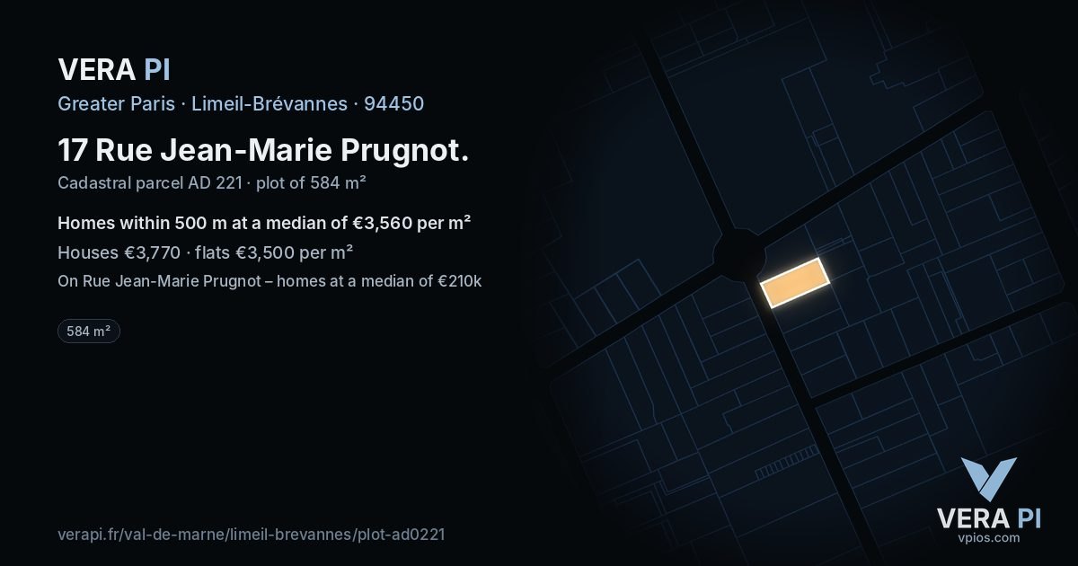 17 Rue Jean-Marie Prugnot, Limeil-Brévannes at night – the plot lit, the parcels around coloured by the prices near them