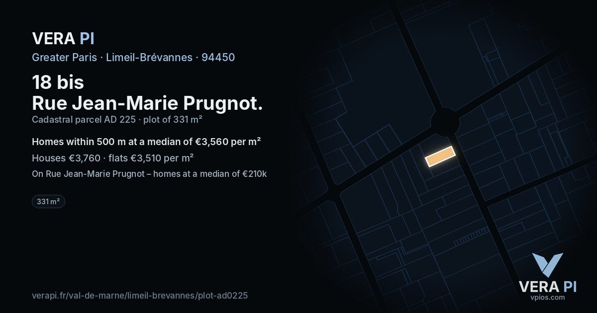 18 bis Rue Jean-Marie Prugnot, Limeil-Brévannes at night – the plot lit, the parcels around coloured by the prices near them