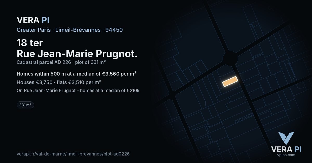 18 ter Rue Jean-Marie Prugnot, Limeil-Brévannes at night – the plot lit, the parcels around coloured by the prices near them