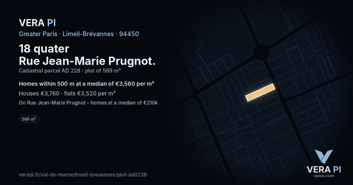 18 quater Rue Jean-Marie Prugnot, Limeil-Brévannes at night – the plot lit, the parcels around coloured by the prices near them