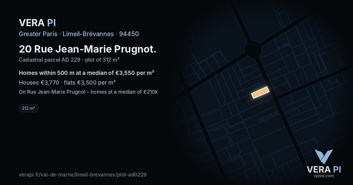 20 Rue Jean-Marie Prugnot, Limeil-Brévannes at night – the plot lit, the parcels around coloured by the prices near them