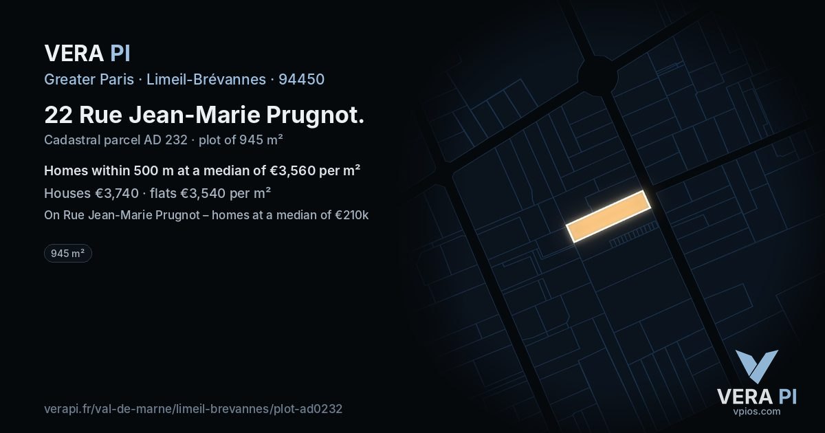 22 Rue Jean-Marie Prugnot, Limeil-Brévannes at night – the plot lit, the parcels around coloured by the prices near them