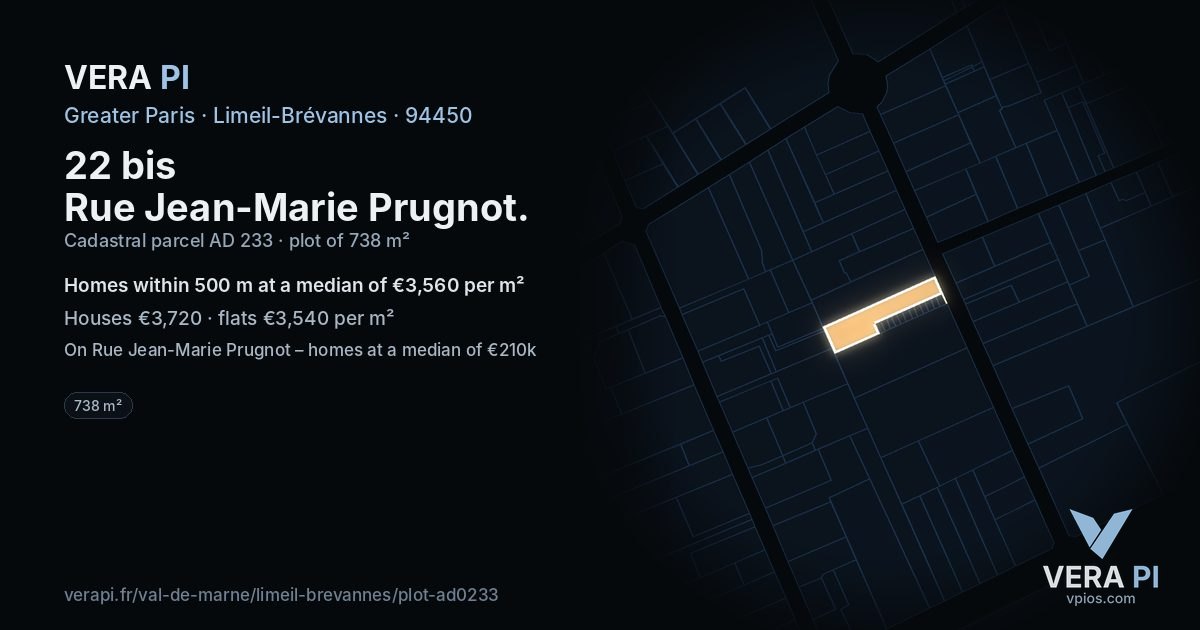22 bis Rue Jean-Marie Prugnot, Limeil-Brévannes at night – the plot lit, the parcels around coloured by the prices near them