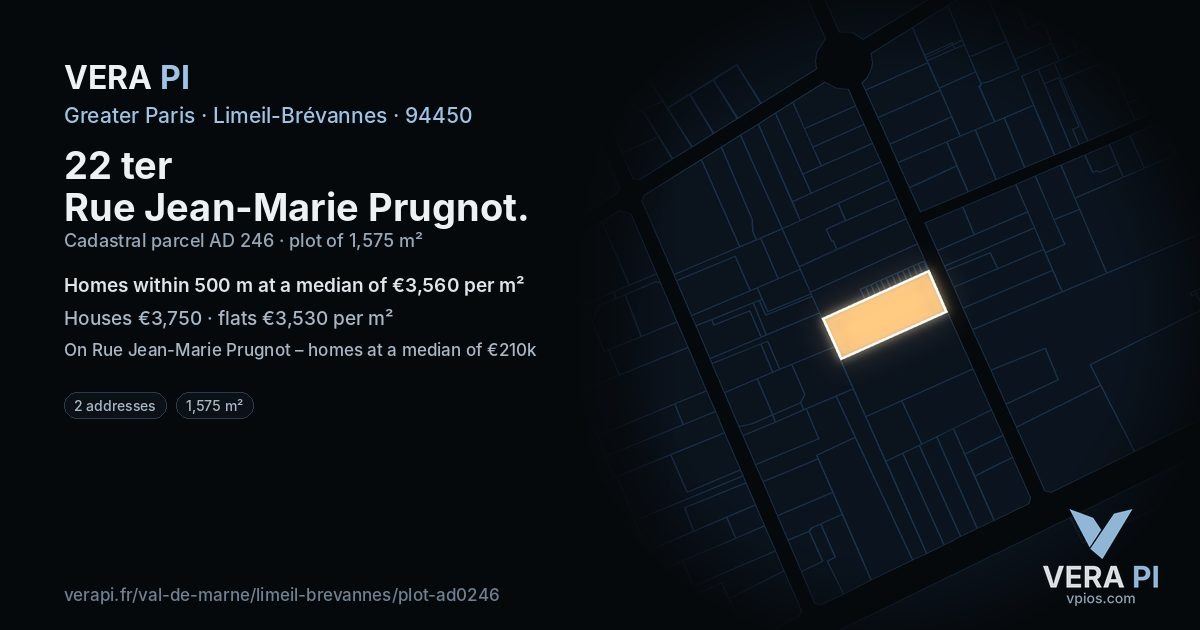 22 ter Rue Jean-Marie Prugnot, Limeil-Brévannes at night – the plot lit, the parcels around coloured by the prices near them