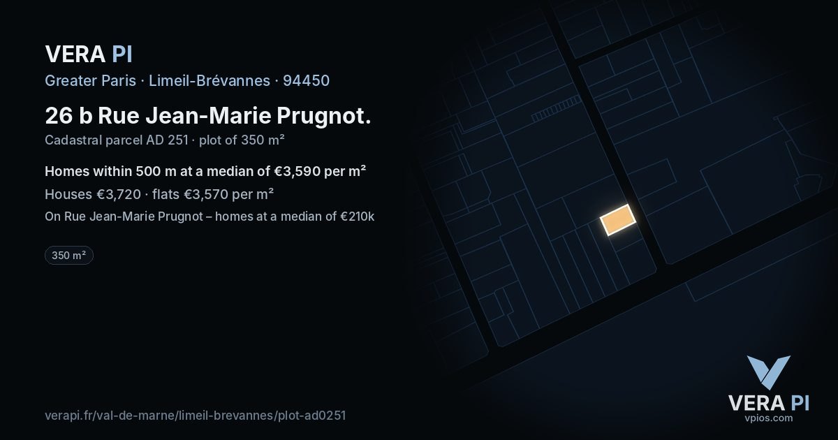 26 b Rue Jean-Marie Prugnot, Limeil-Brévannes at night – the plot lit, the parcels around coloured by the prices near them