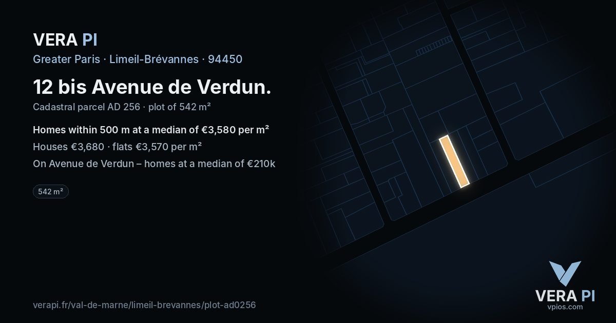 12 bis Avenue de Verdun, Limeil-Brévannes at night – the plot lit, the parcels around coloured by the prices near them