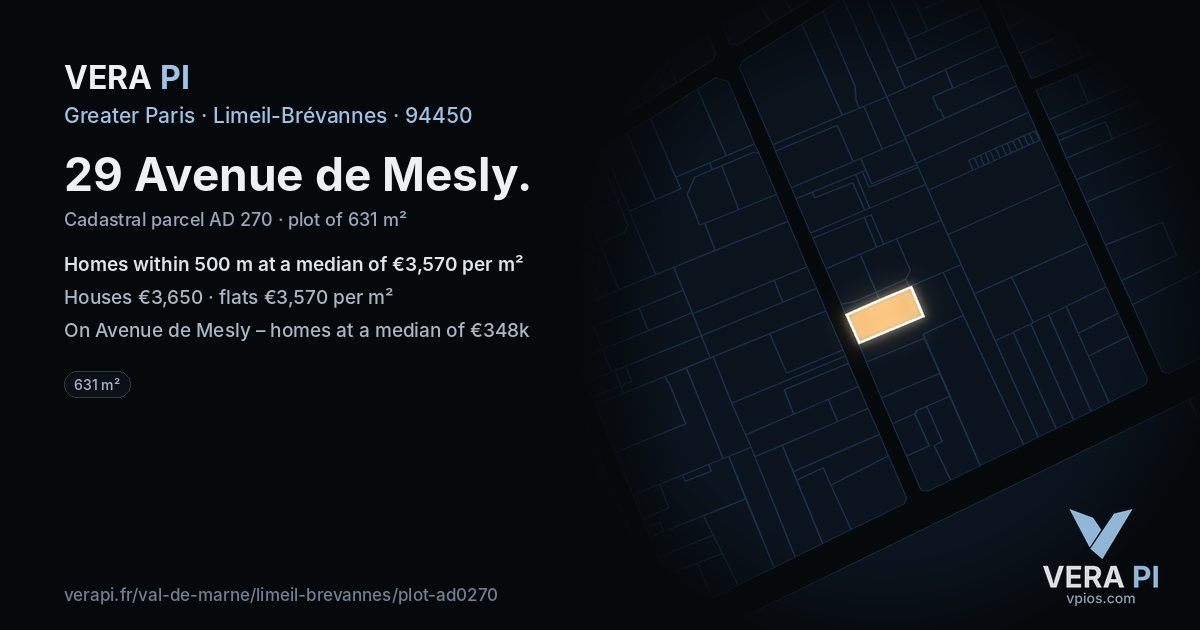 29 Avenue de Mesly, Limeil-Brévannes at night – the plot lit, the parcels around coloured by the prices near them