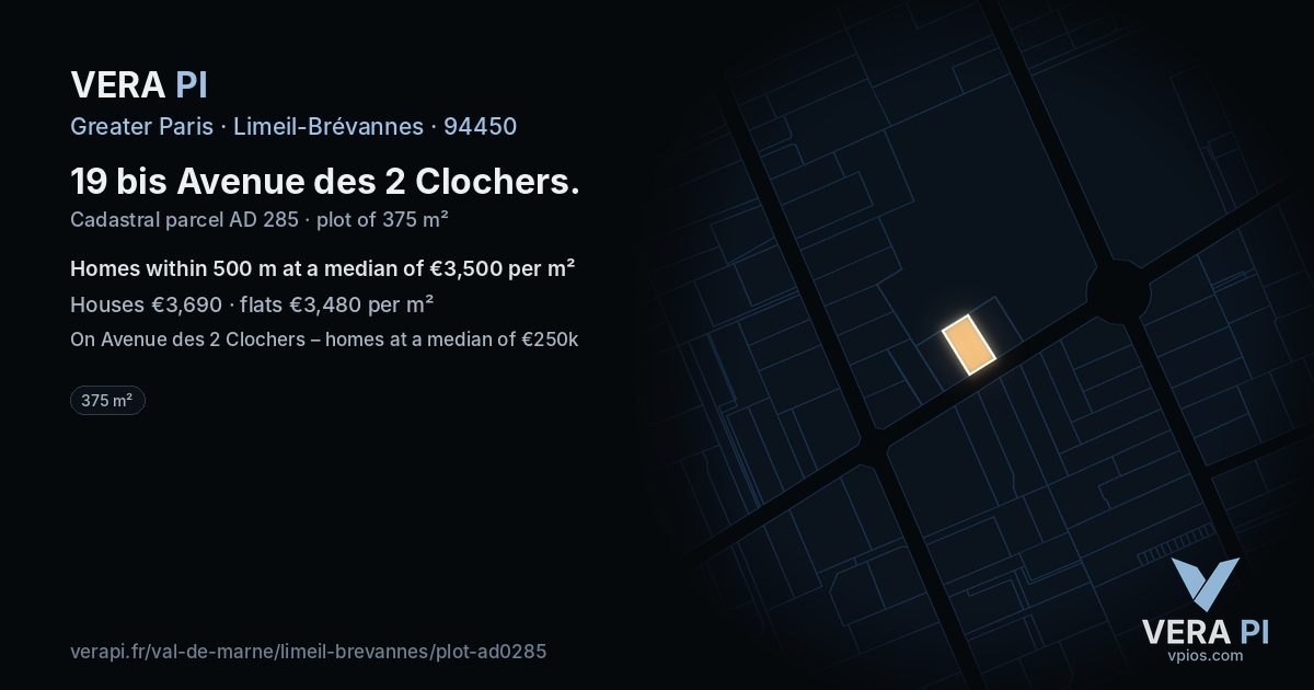 19 bis Avenue des 2 Clochers, Limeil-Brévannes at night – the plot lit, the parcels around coloured by the prices near them