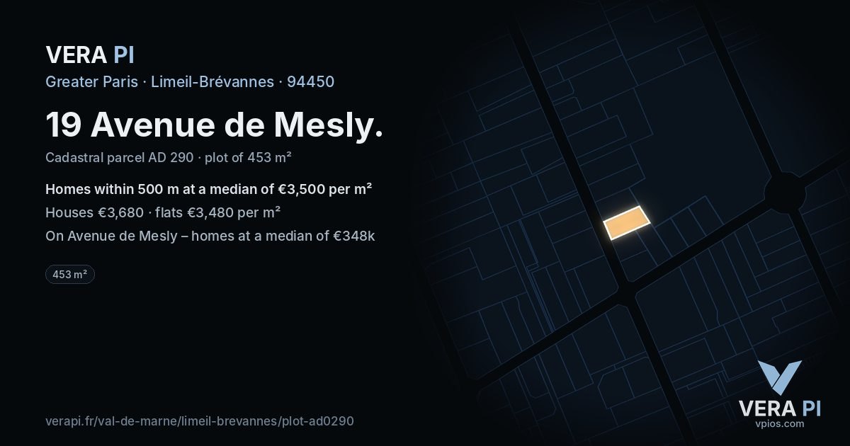 19 Avenue de Mesly, Limeil-Brévannes at night – the plot lit, the parcels around coloured by the prices near them