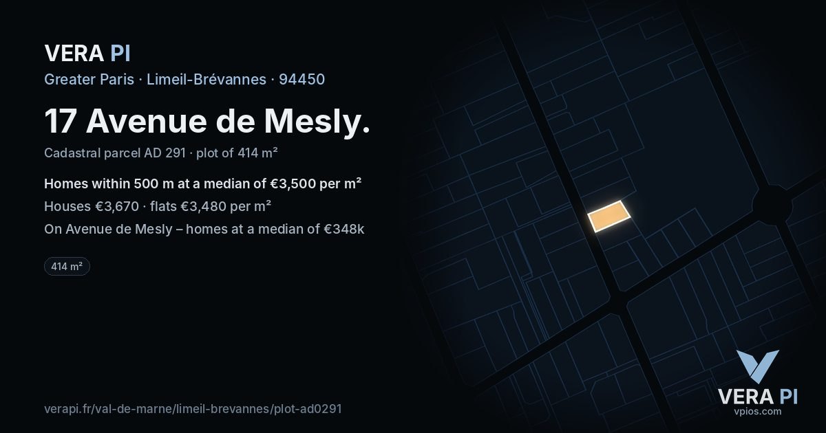 17 Avenue de Mesly, Limeil-Brévannes at night – the plot lit, the parcels around coloured by the prices near them