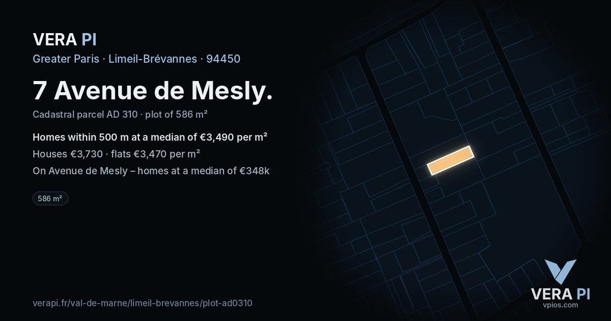 7 Avenue de Mesly, Limeil-Brévannes at night – the plot lit, the parcels around coloured by the prices near them
