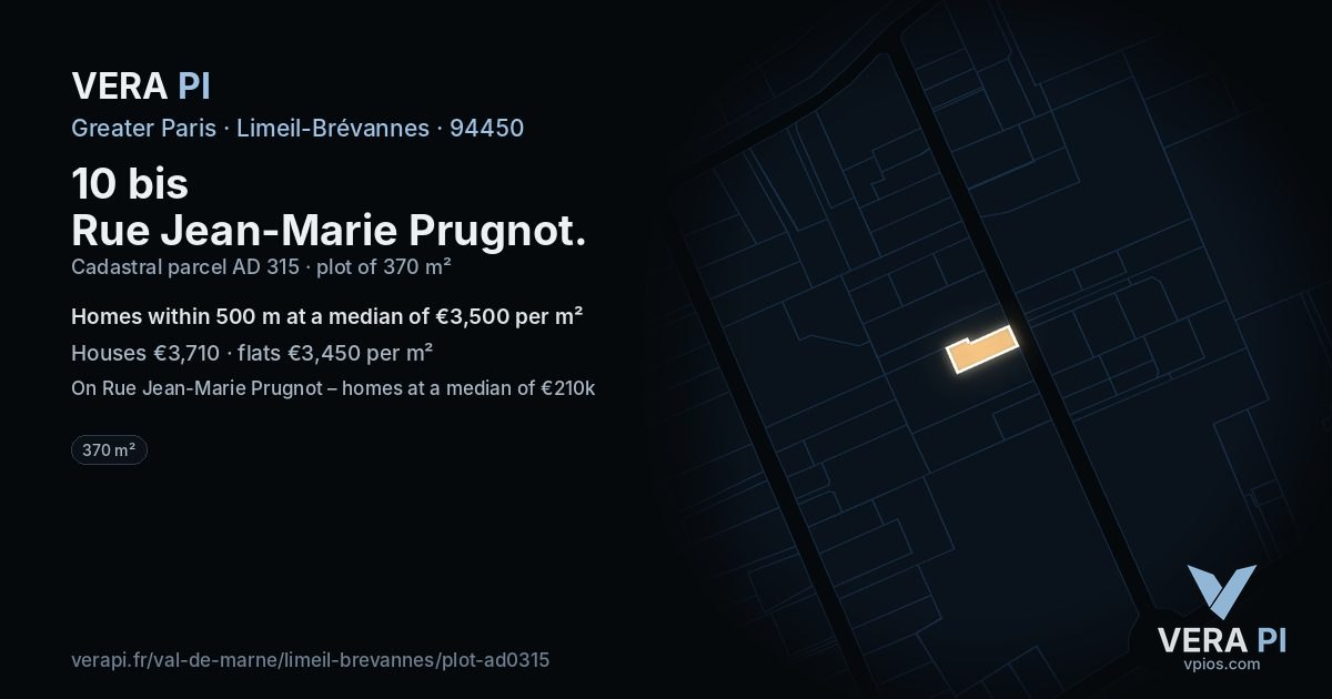 10 bis Rue Jean-Marie Prugnot, Limeil-Brévannes at night – the plot lit, the parcels around coloured by the prices near them