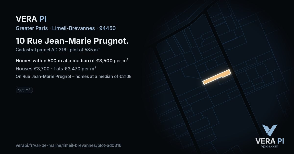 10 Rue Jean-Marie Prugnot, Limeil-Brévannes at night – the plot lit, the parcels around coloured by the prices near them