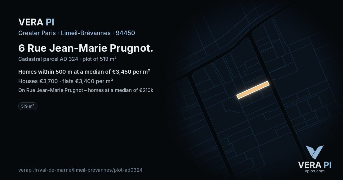 6 Rue Jean-Marie Prugnot, Limeil-Brévannes at night – the plot lit, the parcels around coloured by the prices near them