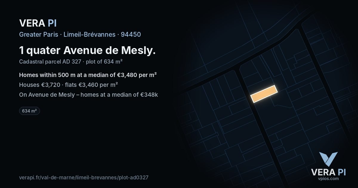 1 quater Avenue de Mesly, Limeil-Brévannes at night – the plot lit, the parcels around coloured by the prices near them
