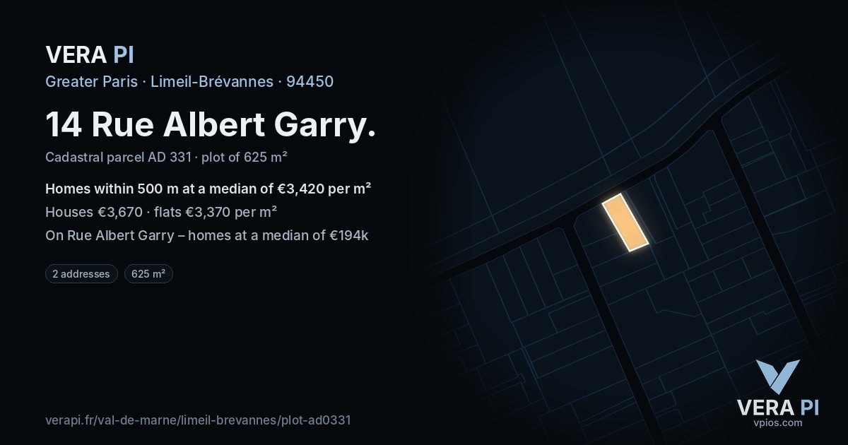 14 Rue Albert Garry, Limeil-Brévannes at night – the plot lit, the parcels around coloured by the prices near them