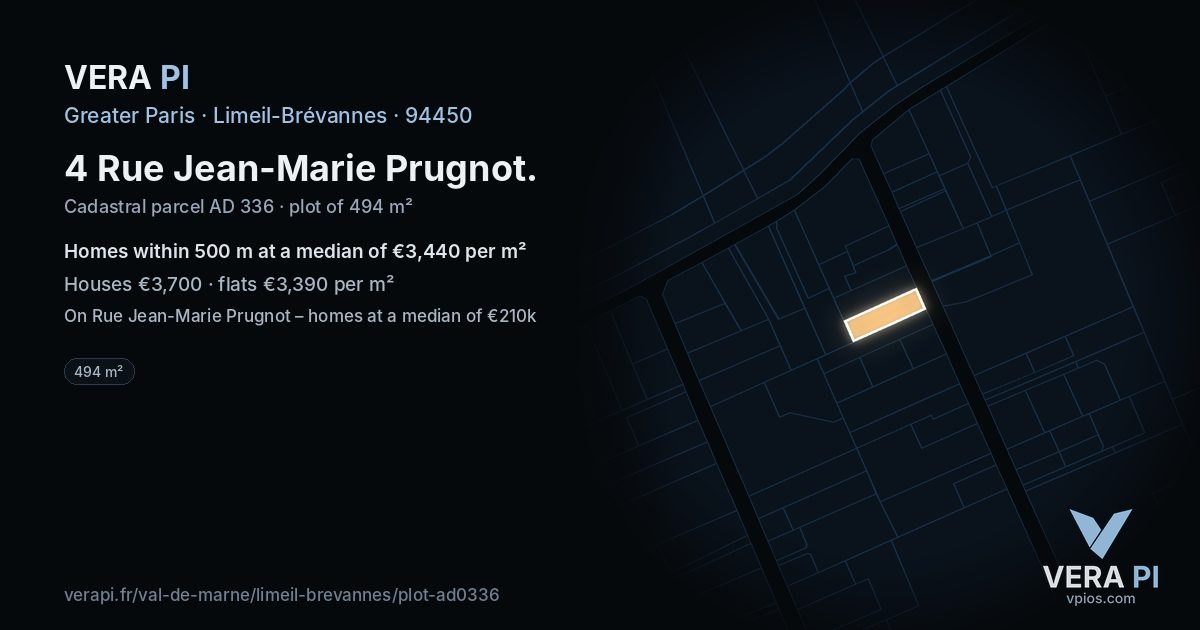 4 Rue Jean-Marie Prugnot, Limeil-Brévannes at night – the plot lit, the parcels around coloured by the prices near them