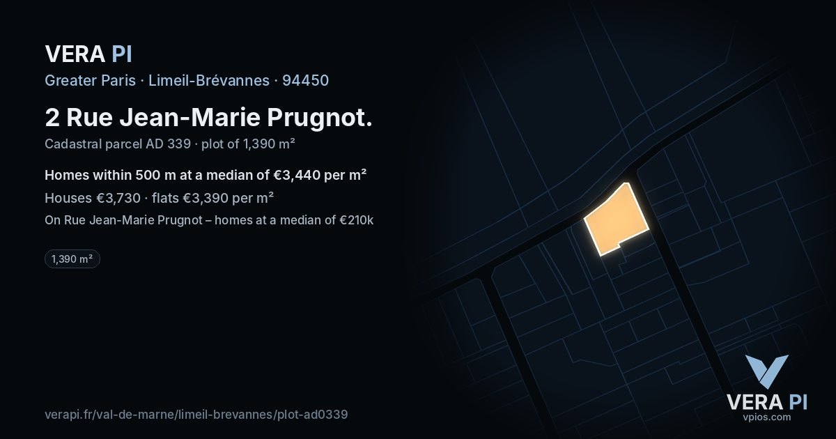 2 Rue Jean-Marie Prugnot, Limeil-Brévannes at night – the plot lit, the parcels around coloured by the prices near them