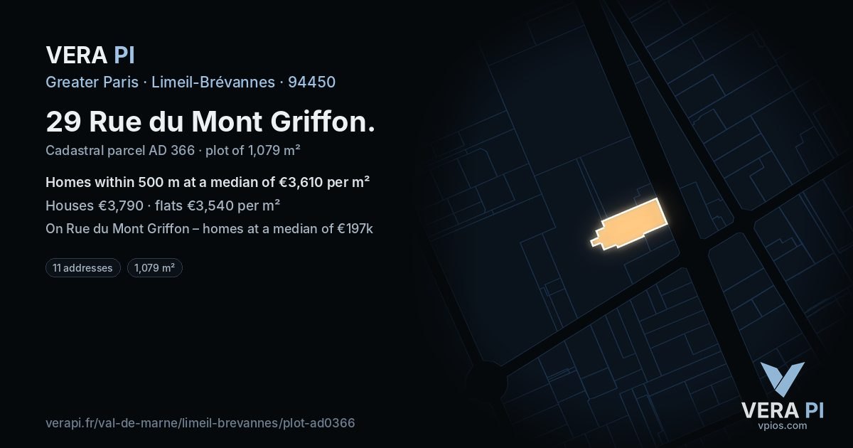 29 Rue du Mont Griffon, Limeil-Brévannes at night – the plot lit, the parcels around coloured by the prices near them