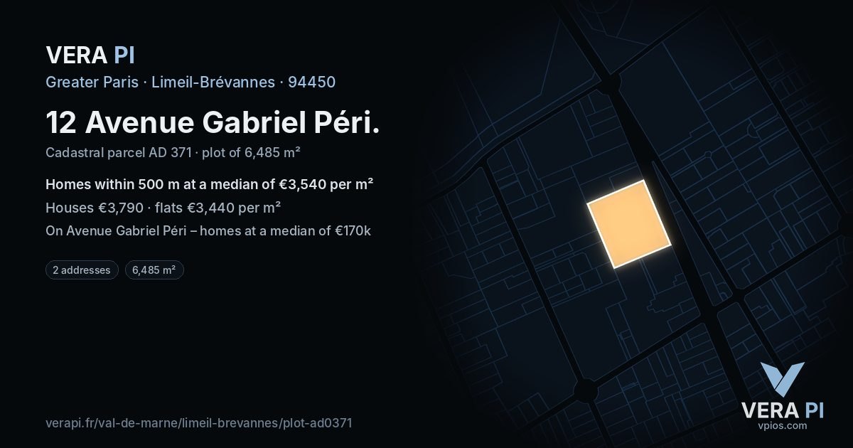 12 Avenue Gabriel Péri, Limeil-Brévannes at night – the plot lit, the parcels around coloured by the prices near them