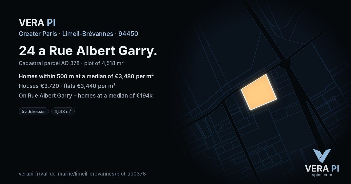 24 a Rue Albert Garry, Limeil-Brévannes at night – the plot lit, the parcels around coloured by the prices near them