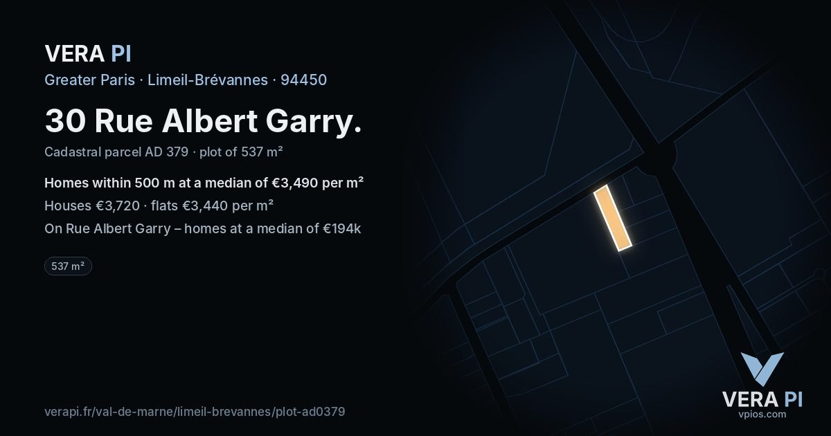 30 Rue Albert Garry, Limeil-Brévannes at night – the plot lit, the parcels around coloured by the prices near them