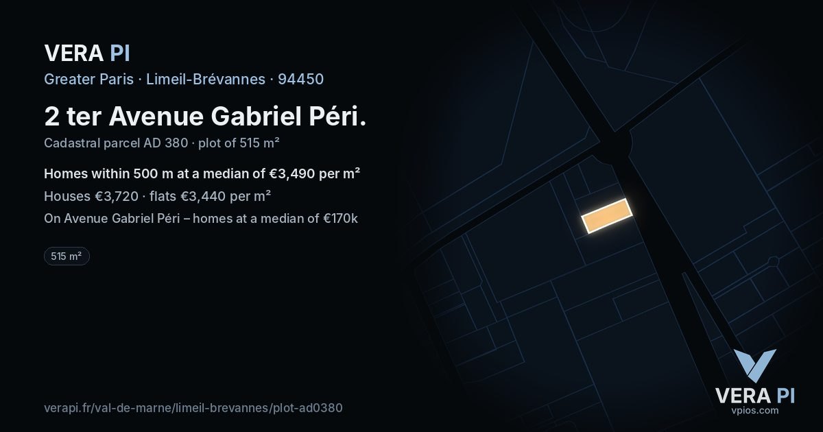 2 ter Avenue Gabriel Péri, Limeil-Brévannes at night – the plot lit, the parcels around coloured by the prices near them