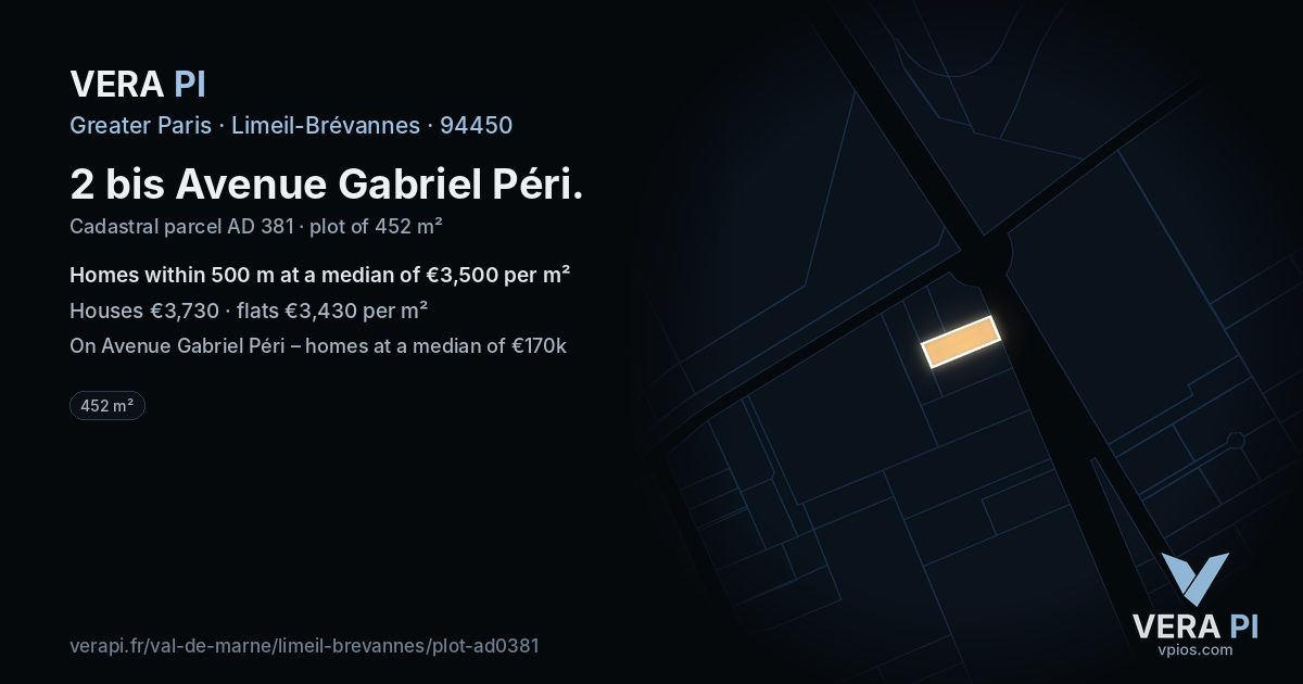 2 bis Avenue Gabriel Péri, Limeil-Brévannes at night – the plot lit, the parcels around coloured by the prices near them