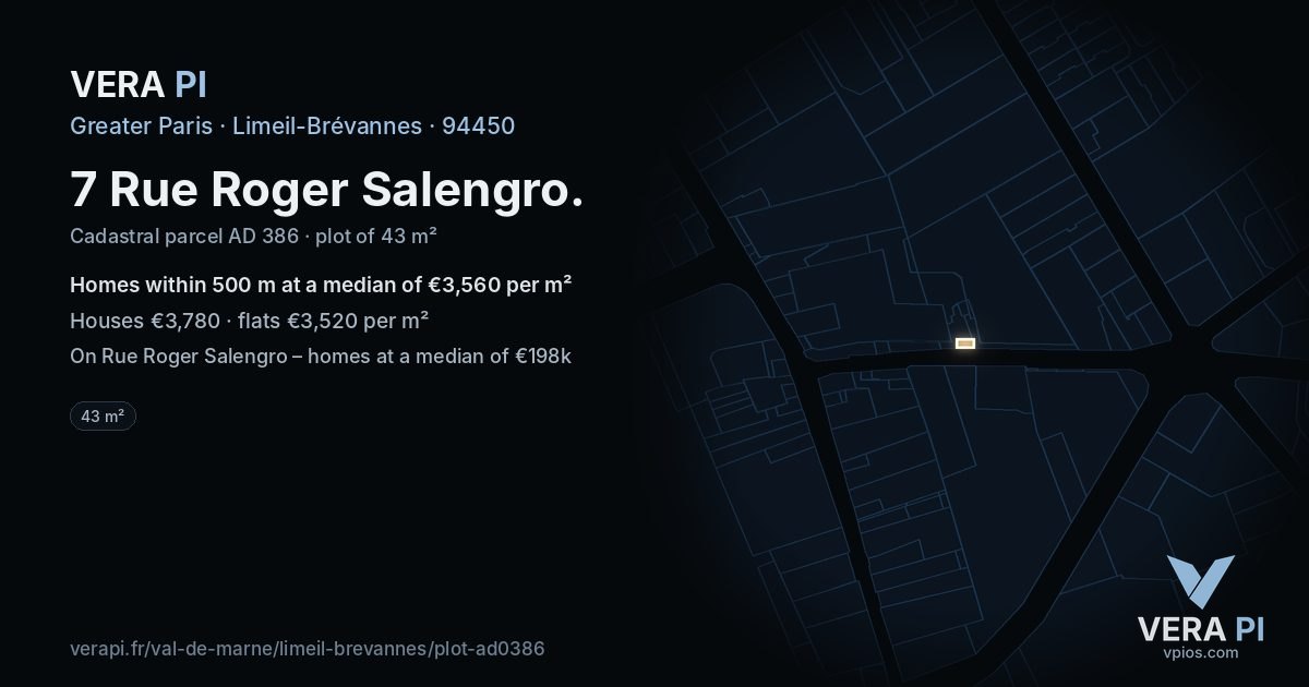 7 Rue Roger Salengro, Limeil-Brévannes at night – the plot lit, the parcels around coloured by the prices near them