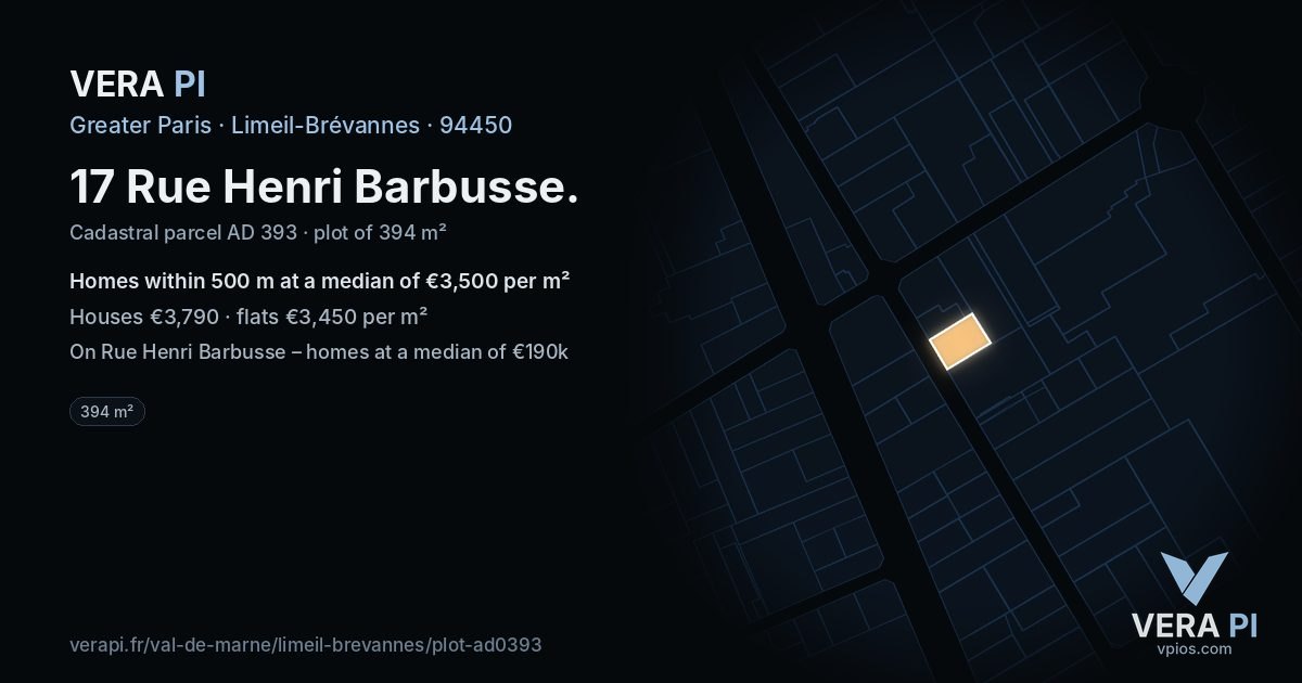 17 Rue Henri Barbusse, Limeil-Brévannes at night – the plot lit, the parcels around coloured by the prices near them