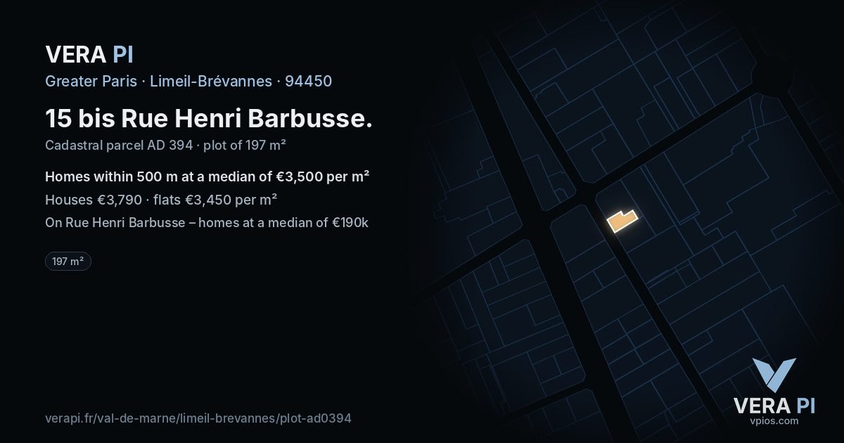 15 bis Rue Henri Barbusse, Limeil-Brévannes at night – the plot lit, the parcels around coloured by the prices near them