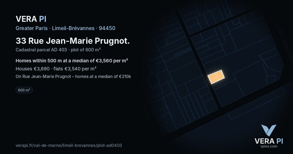 33 Rue Jean-Marie Prugnot, Limeil-Brévannes at night – the plot lit, the parcels around coloured by the prices near them