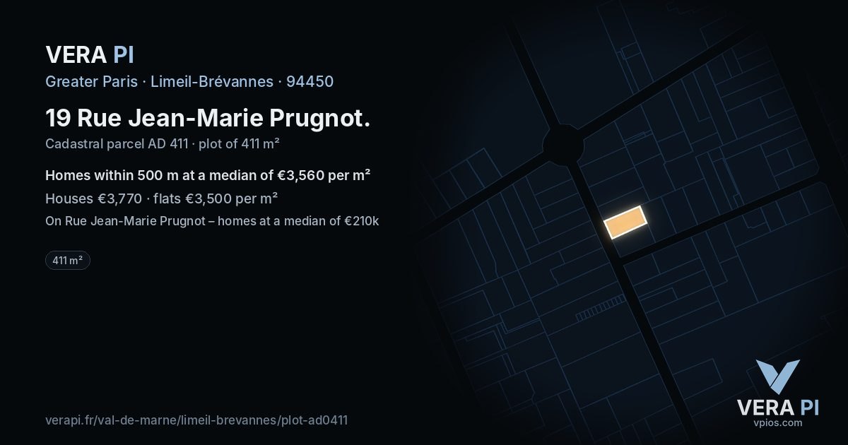 19 Rue Jean-Marie Prugnot, Limeil-Brévannes at night – the plot lit, the parcels around coloured by the prices near them