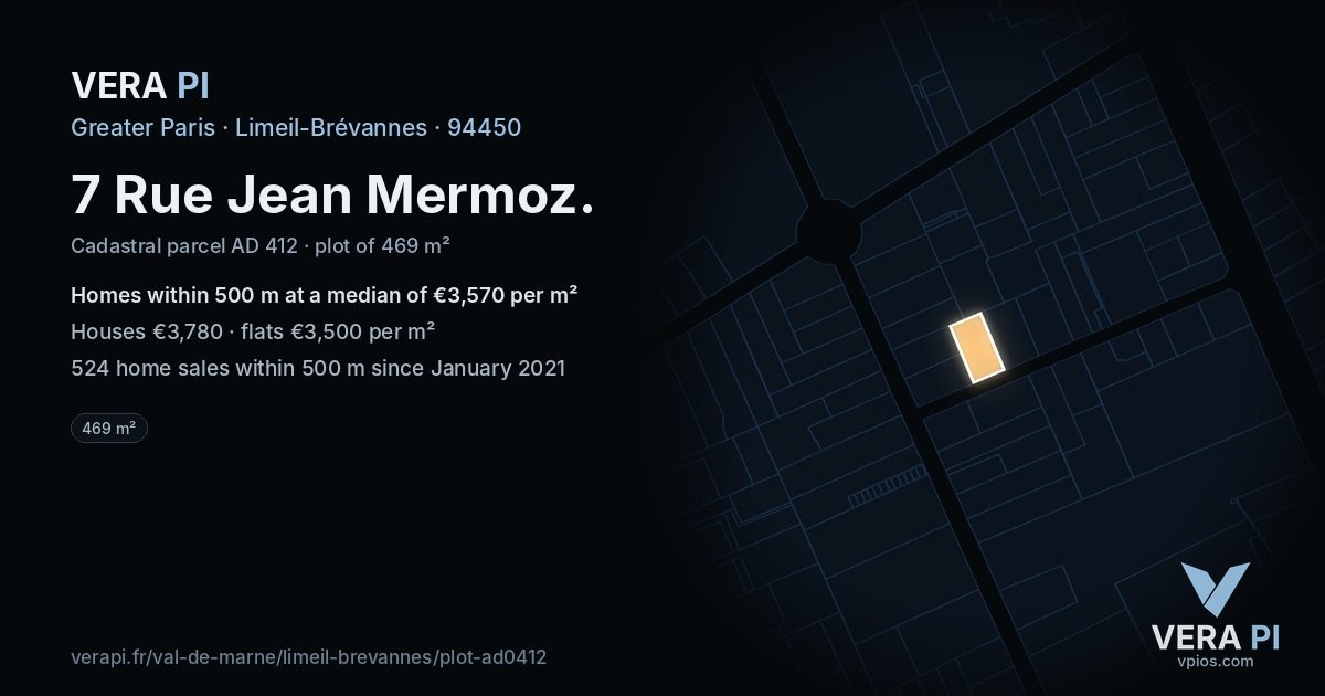 7 Rue Jean Mermoz, Limeil-Brévannes at night – the plot lit, the parcels around coloured by the prices near them