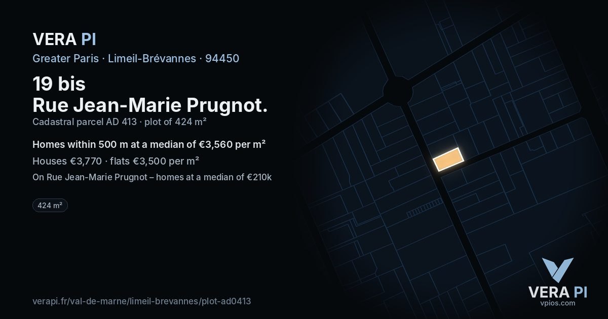 19 bis Rue Jean-Marie Prugnot, Limeil-Brévannes at night – the plot lit, the parcels around coloured by the prices near them