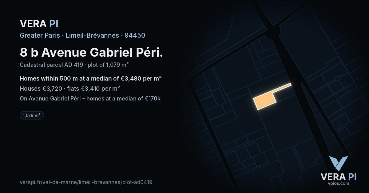8 b Avenue Gabriel Péri, Limeil-Brévannes at night – the plot lit, the parcels around coloured by the prices near them