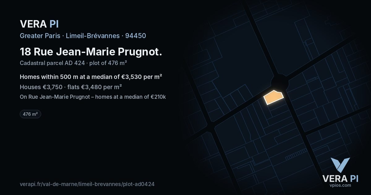 18 Rue Jean-Marie Prugnot, Limeil-Brévannes at night – the plot lit, the parcels around coloured by the prices near them