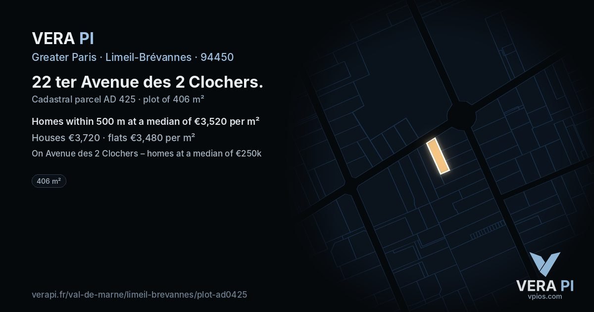 22 ter Avenue des 2 Clochers, Limeil-Brévannes at night – the plot lit, the parcels around coloured by the prices near them