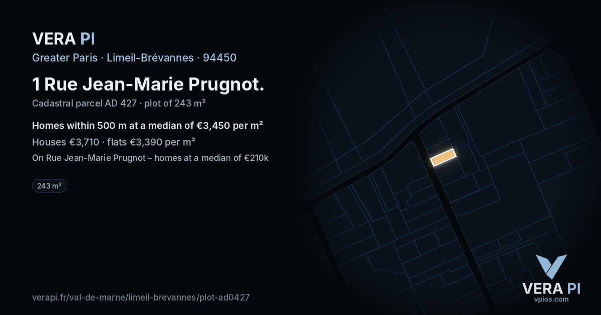 1 Rue Jean-Marie Prugnot, Limeil-Brévannes at night – the plot lit, the parcels around coloured by the prices near them