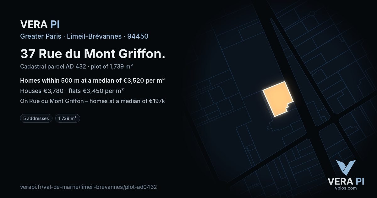 37 Rue du Mont Griffon, Limeil-Brévannes at night – the plot lit, the parcels around coloured by the prices near them
