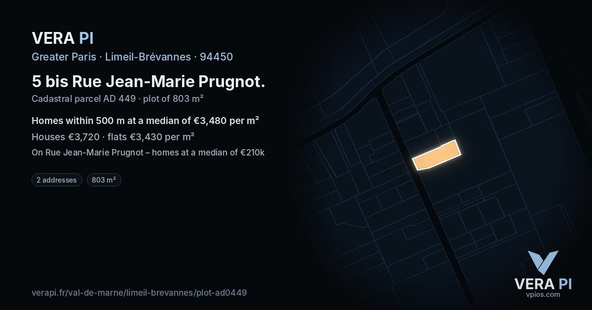 5 bis Rue Jean-Marie Prugnot, Limeil-Brévannes at night – the plot lit, the parcels around coloured by the prices near them