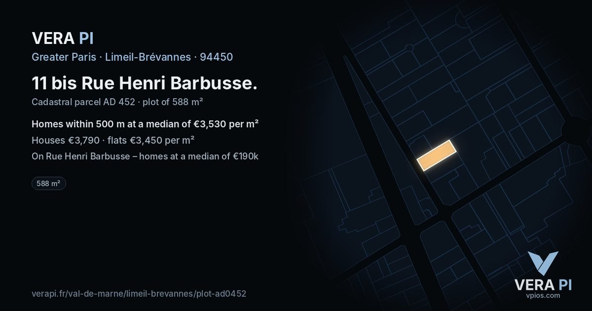 11 bis Rue Henri Barbusse, Limeil-Brévannes at night – the plot lit, the parcels around coloured by the prices near them