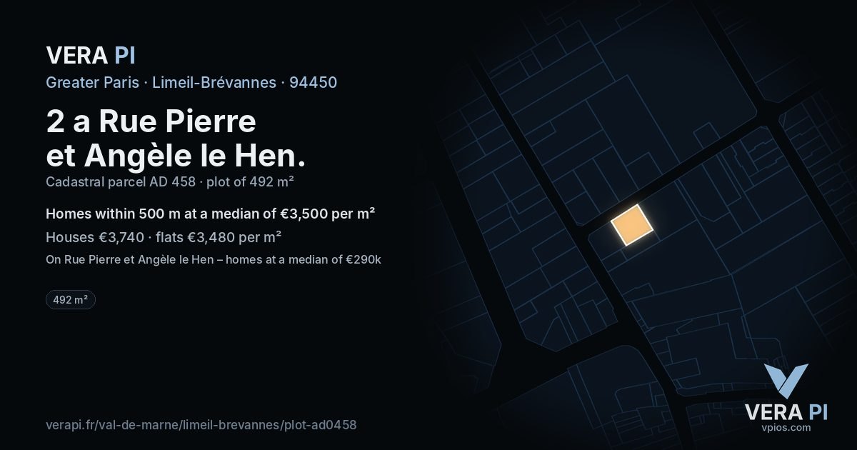 2 a Rue Pierre et Angèle le Hen, Limeil-Brévannes at night – the plot lit, the parcels around coloured by the prices near them