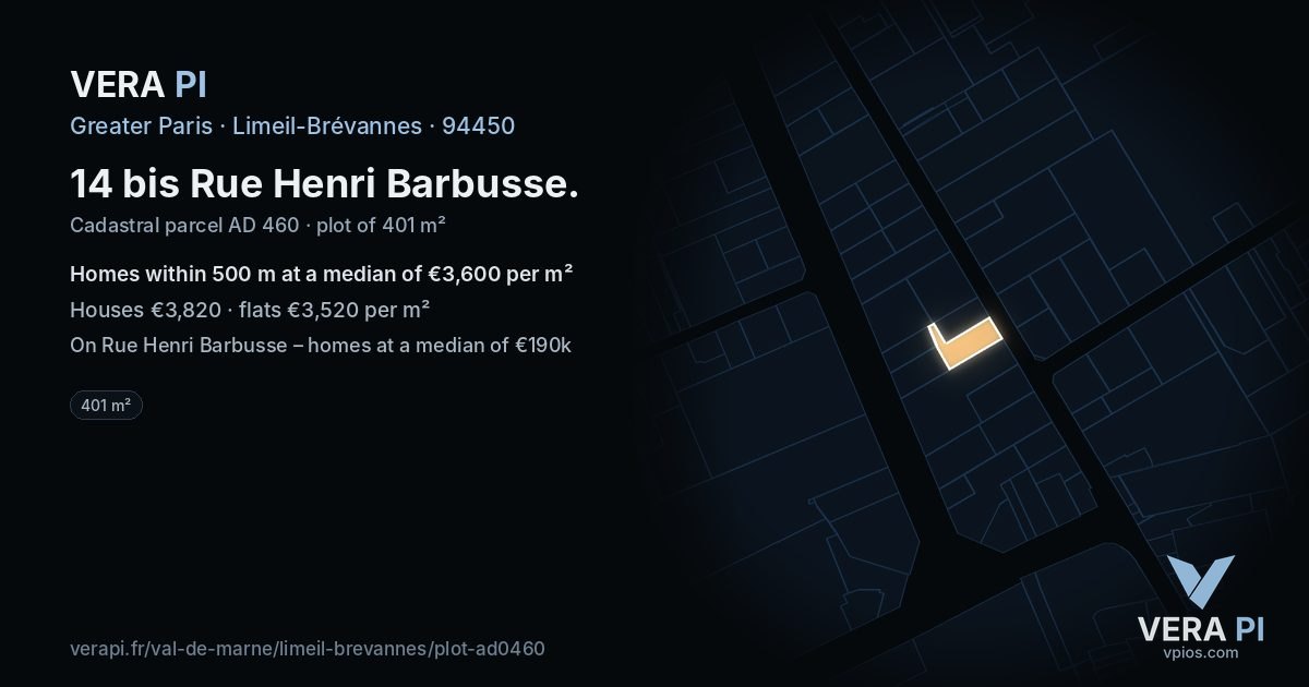 14 bis Rue Henri Barbusse, Limeil-Brévannes at night – the plot lit, the parcels around coloured by the prices near them